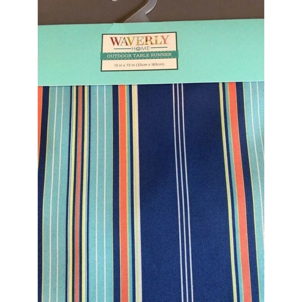 Waverly Blue Striped Table Runner Indoor Outdoor Beach Summer House 13x72